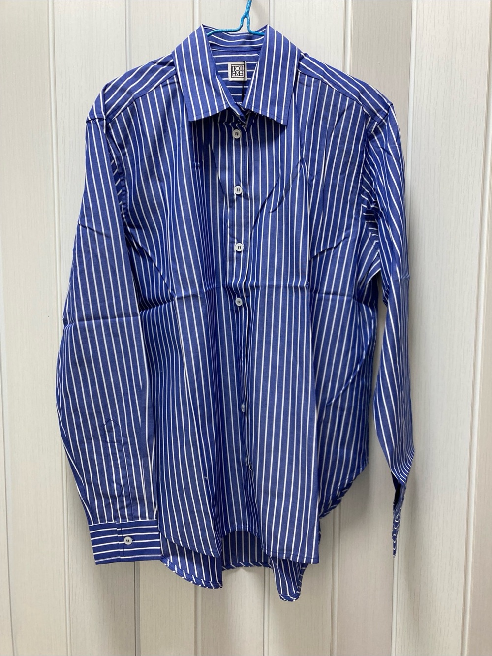Toteme Oversized Striped Shirt in Blue and Navy - Picture 6 of 8